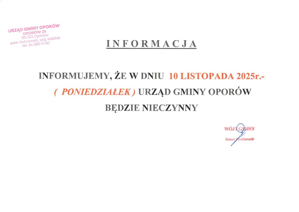 Informacja o pracy urzędu w 10.11.2025